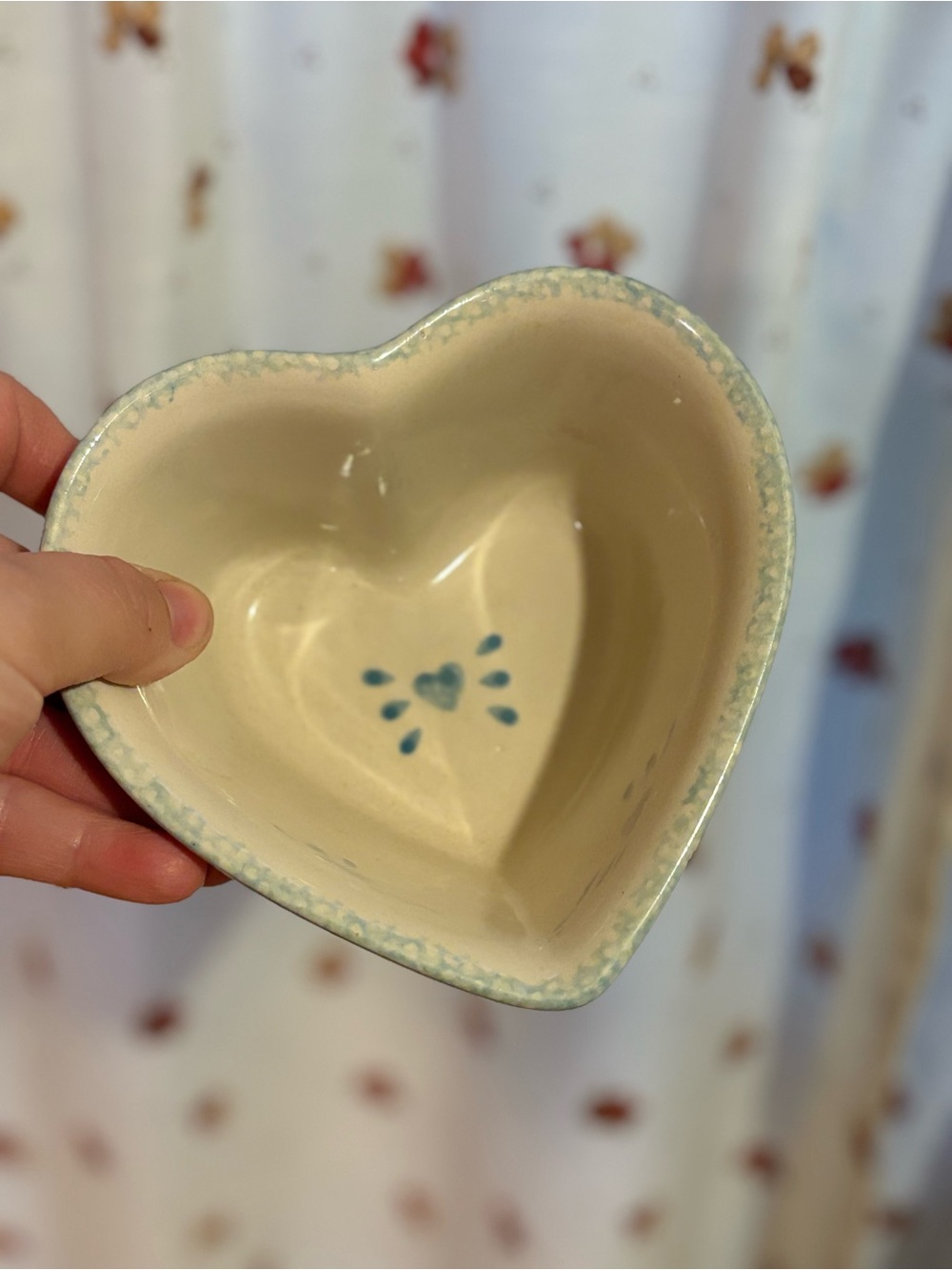 Vintage 1996 Blue & White Heart Shaped Teamson Stoneware Ceramic Dish